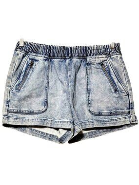 Aerie Women's Light Denim Lounge Shorts M With Elastic Waist & Zipper Pockets